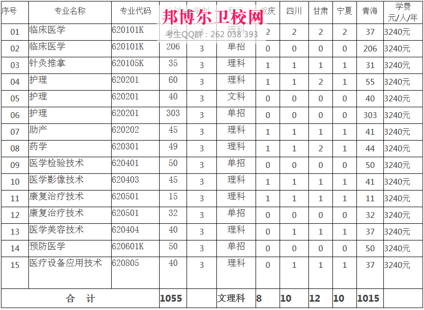青海卫生职业技术学院收费标准